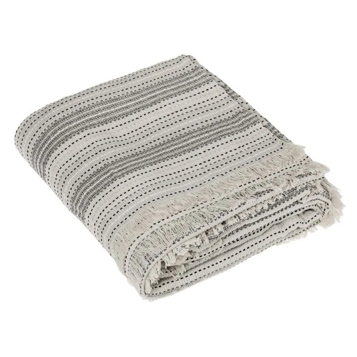 Покривало за фотьойл, Черни райета, Памук, 160x130 см, Екрю/Черен