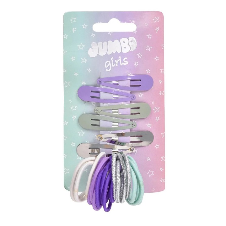Set Clamite Metalice & Elastice pentru Copii Lila Argintii Gri Verde Menta Albe - 26buc