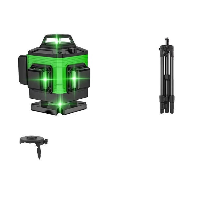Nivel laser 4D, set verde cu geanta, 16 linii, control de la distanta