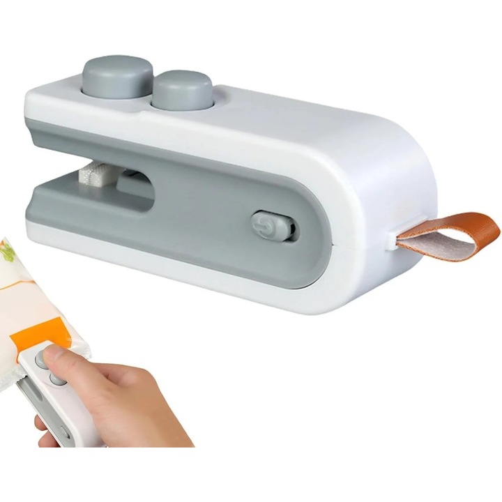 Aparat de sigilat mini, gri, 9.5x3.5x3.5cm, cu baza magnetica