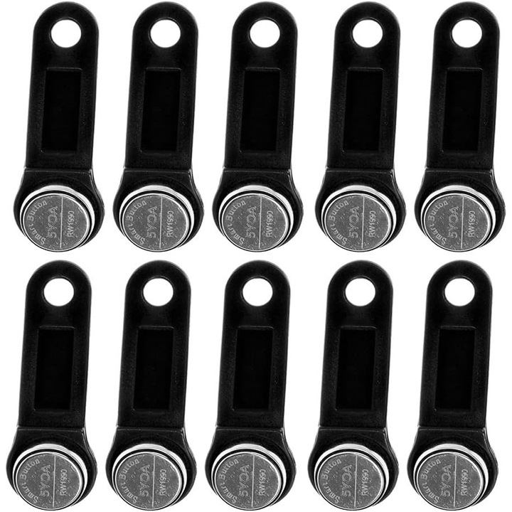 Set 10 etichete RFID iButton 125KHz RW1990, Potrivit pentru copiere și rescriere, Cip 64-biți, Negru