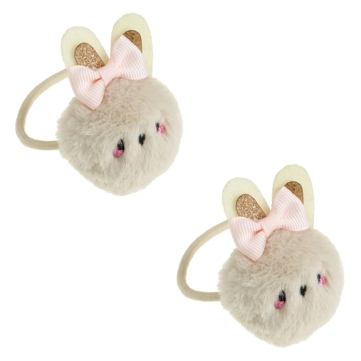 Set Elastice Par Iepurasi Pompon Bej cu Glitter Auriu - 2buc
