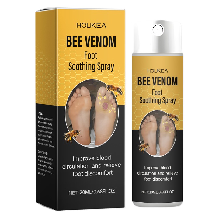 Nyugtató lábápoló spray, Houkea, méhméreggel és teafaolajjal, 150ml