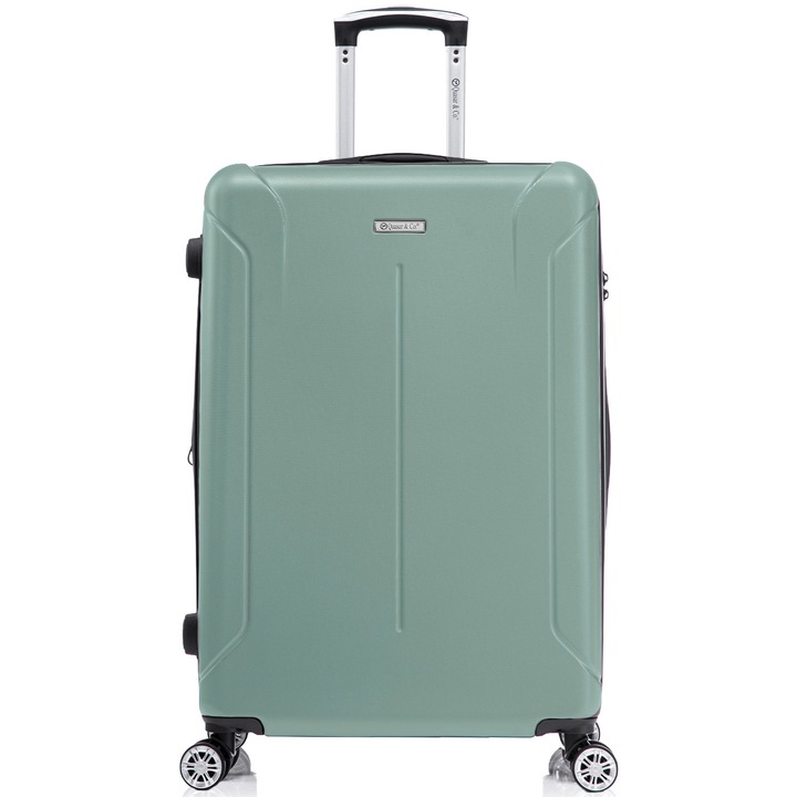 Голям куфар Quasar & Co. модел SMART, 76,5x51x32-37см, Разширяем, Багаж за чекиране, ABS, издръжлива, Защитен цип, Кодово заключване, Телескопична дръжка, 4 двойни безшумни колела 360°, 2 отделения с джоб, Светъл тюркоаз