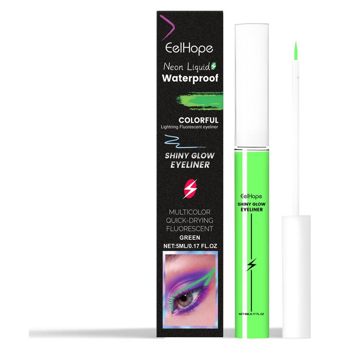 Eyeliner fluorescent verde, Eelhope textura neteda, hidratant, 10ml