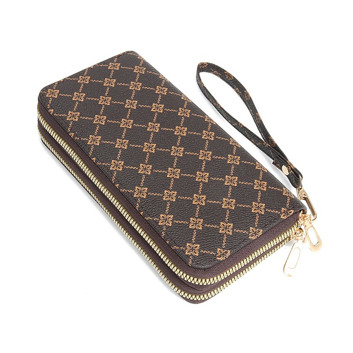 Portofel Lung Dama, Capacitate Mare, cu Fermoar si Portmoneu, Multifunctional, maro cafeniu