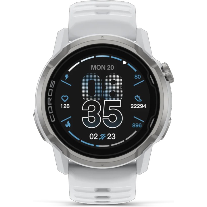 Ceas multisport COROS APEX 4 GPS, 46 mm, alb, ecran 1.3 inch, senzor ECG