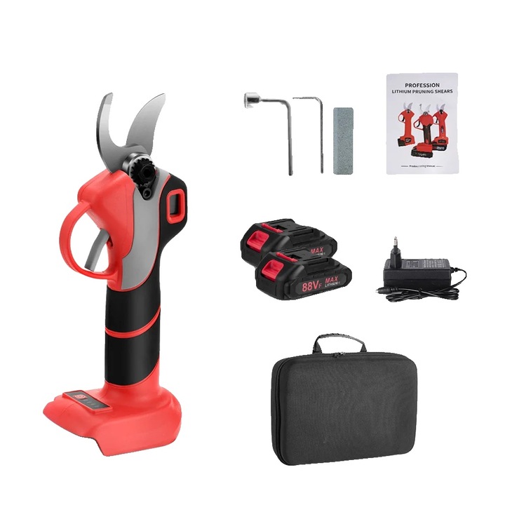 Foarfeci gradinarit, 4 viteze ajustabile, 2 baterii set, otel carbon, 30mm