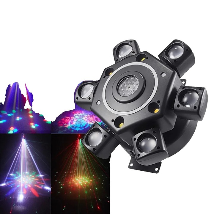 Lumina de scena cu cap mobil, control de la distanta, efecte de iluminare dinamice, 150W, 31x31x21cm, priza EU