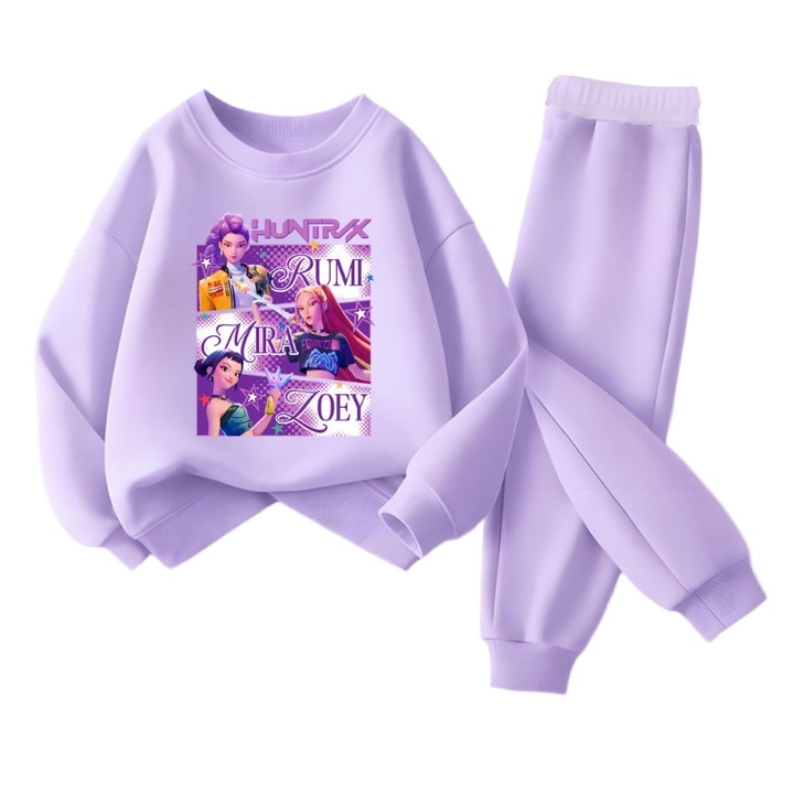 Комплект за момичета KPOP Demon Hunters, лилав, суичър/панталон