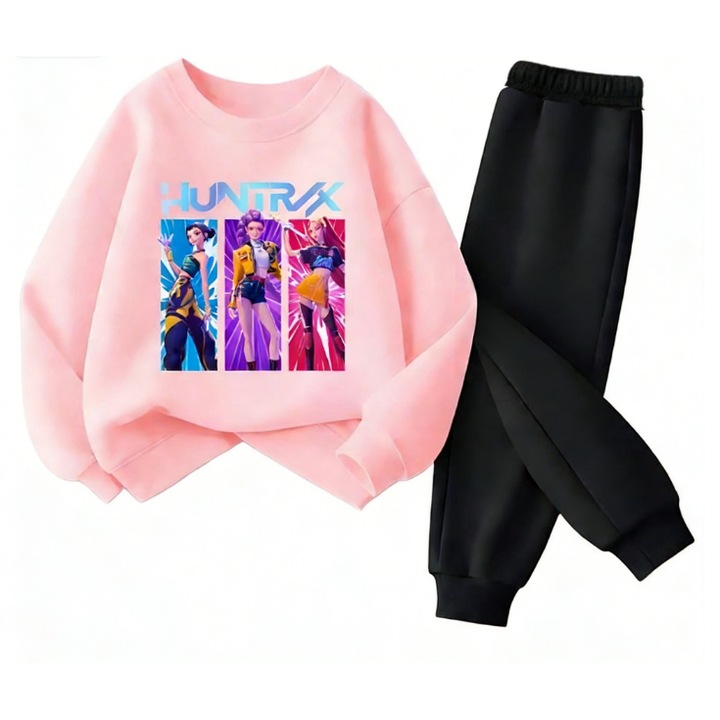 Set hanorac cu imprimeu de desene animate si pantaloni de jogging, primavara-toamna, casual, multicolor, material moale