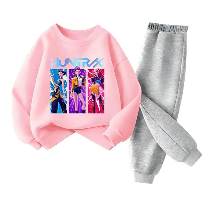 Комплект за момичета, Розов/Сив, Суичър/Панталон, KPOP Demon Hunters, 140 CM