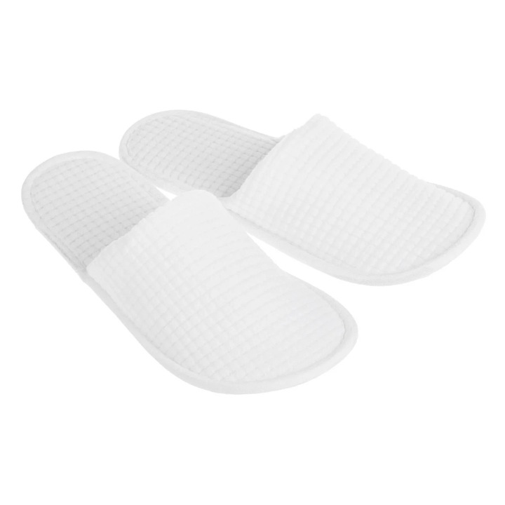 Papuci Albi de Hotel pentru Barbati, model Waffle, antiderapanti, set de unica folosinta