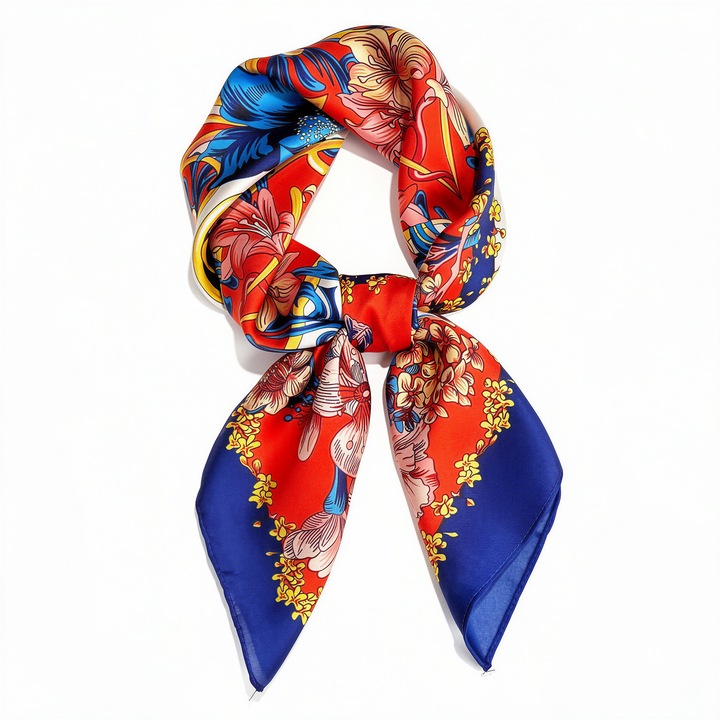 Fular dama, 70x70cm, imprimeu floral palat, multicolor, elegant