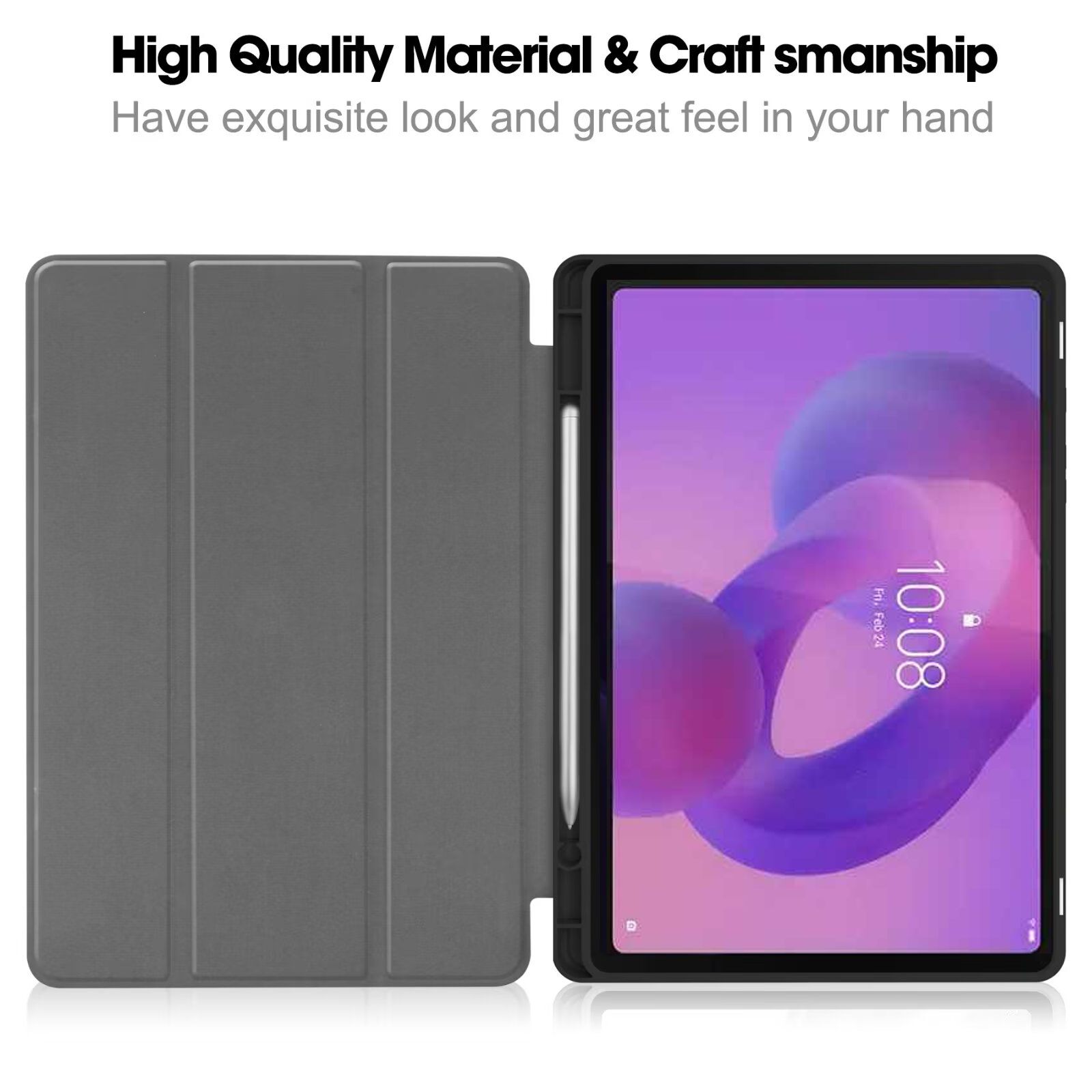 Husa pentru Lenovo Idea Tab Plus 12.1" (2025) cu Suport Stylus, Piele eco, Smart Cover – Negru