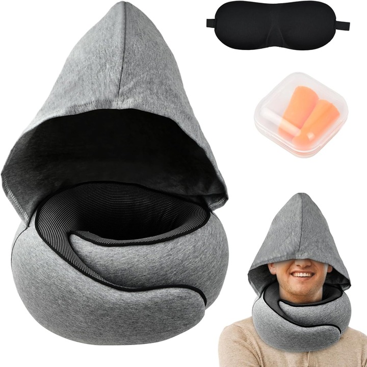 bedee, Perna de gat cu dopuri de urechi cu gluga, masca pentru ochi, design ergonomic pentru acasa, avion, masina, birou