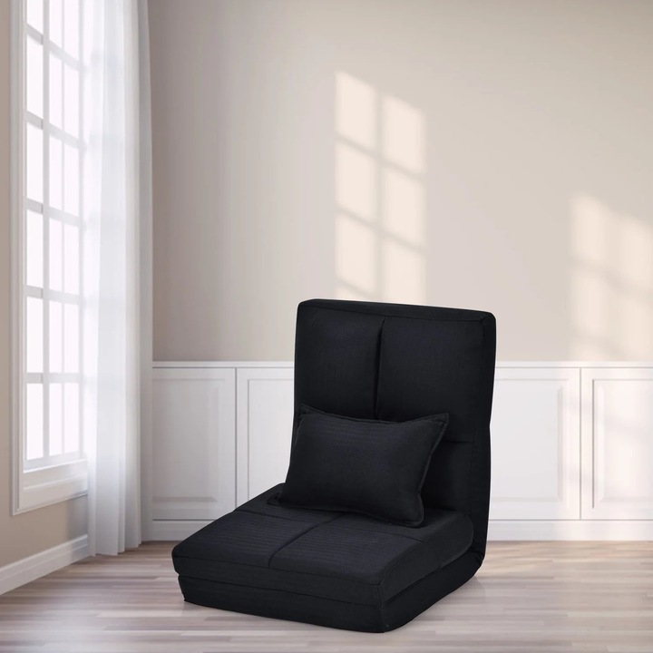 Northix állítható padlófotel, 6 pozíció, fekete, összecsukható, kényelmes