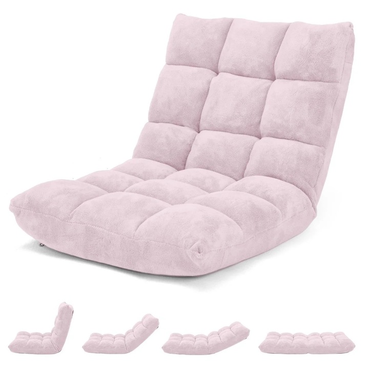 Scaun de podea reglabil Northix, catifea coral, burete de inalta densitate, 14 pozitii de ajustare, 90 kg