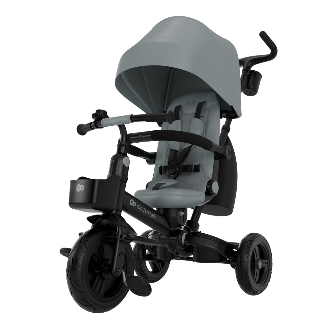 Tricicletă Kinderkraft AVEO 2 Plus, gri, 9-36 luni, pliere ușoară