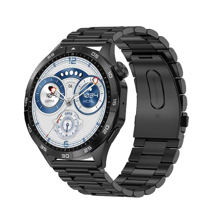 Алуминиев смарт фитнес часовник Lemfo HK4, AMOLED дисплей, 2 каишки, COFIT, IP68, Черен