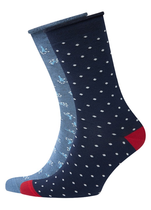 Șosete de damă, pachet de 2 perechi, bumbac, fără elastic, model șosetă scurtă, cu model