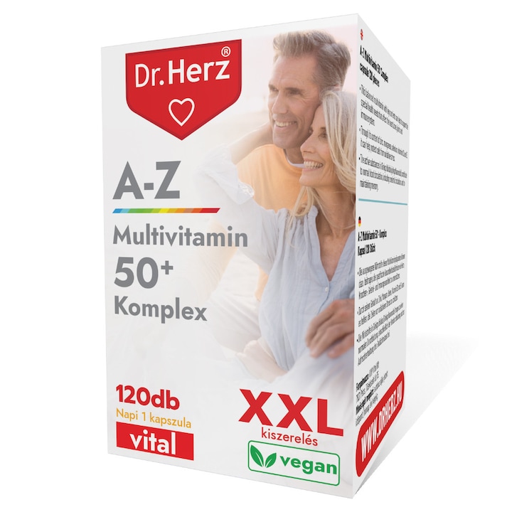 Capsule vegane Multivitamine A-Z 50+, Dr Herz, 120 buc, pentru varstnici, Vitamina B, Vitamina C