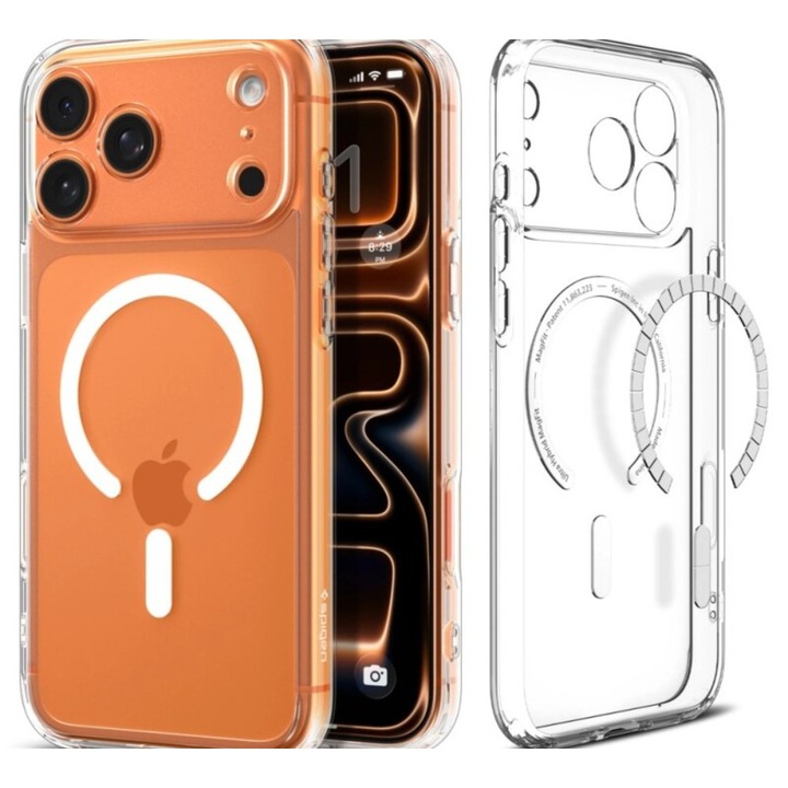 Husă protecție transparentă pentru iPhone 17 Pro Max, MagSafe integrat, margini TPU flexibile, spate Policarbonat