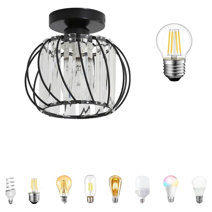 Aplica moderna, finisaj din cristal, neagra, 5-10mp