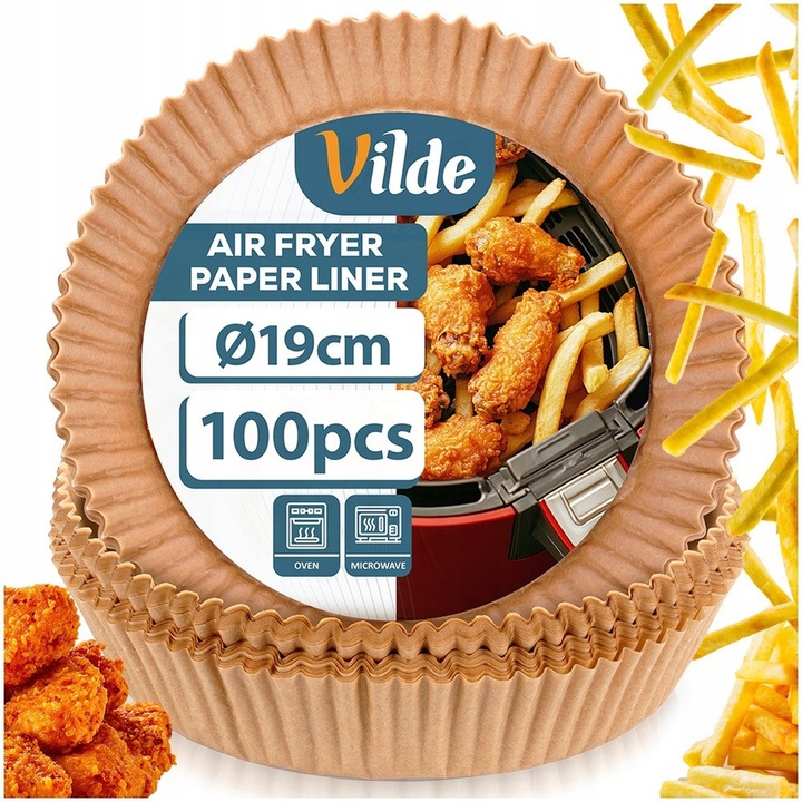 Set 100 Hartii De Copt Rotunde Pentru Friteuza Air Fryer, Vilde, 19 cm, Maroniu, De Unica Folosinta, Din Hartie Antiaderenta Si Rezistenta La Ulei, Protejeaza Interiorul De Murdarie, Rezista La Temperaturi Ridicate In Cuptor Si Microunde