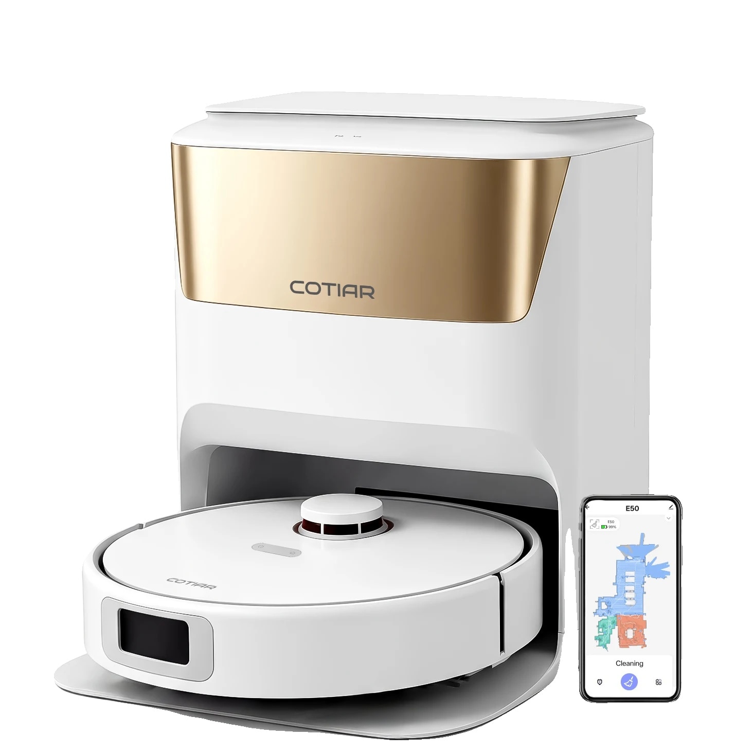 Aspirator robot COTIAR E50, putere aspirare 9000Pa, functii de spalare si maturat, capacitate recipient 1L