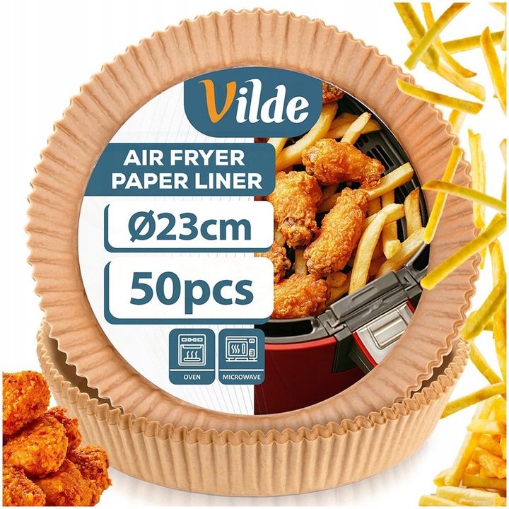 Set 50 Hartii De Copt Rotunde Pentru Friteuza Air Fryer, Vilde, 23 cm, Maro Aramiu, De Unica Folosinta, Din Hartie Antiaderenta Si Rezistenta La Ulei, Protejeaza Interiorul De Murdarie, Rezista La Temperaturi Ridicate In Cuptor Si Microunde