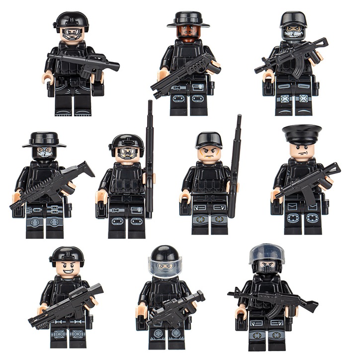 Katonai katona figura készlet, különféle karakterek, taktikai felszerelések, 6+ év
