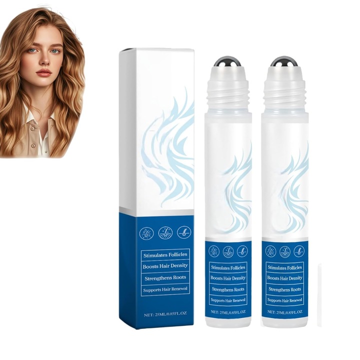 Hajvolumen Növelő Szérum Roll-On Rozmaring Olajjal, Erősíti a Gyökereket és Növeli a Sűrűséget, 25ml, 2 darabos szett