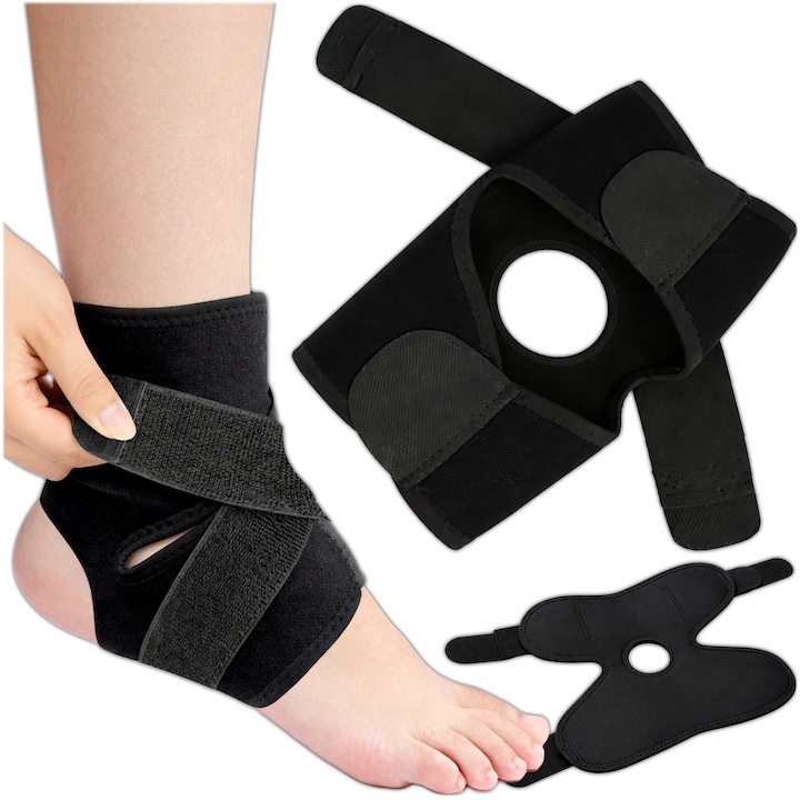 Orteza glezna cu compresie si banda ajustabila velcro, glezniera elastica suport glezna pentru sport, protectie picior, stabilizator articulatie, recuperare dupa entorsa si tendinita, unisex, Negru