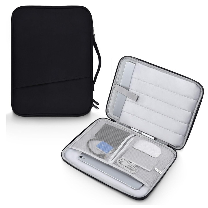 Carcasa de protectie pentru tableta, asskanaer, Husa universala notebook sau tableta, Stocare multistrat, Impermeabila si rezistenta la uzura, Anti-coliziune-zgaria, Poate stoca telefoane mobile, Cabluri de date, Nailon, 11inch, 30*23*3cm, Negru