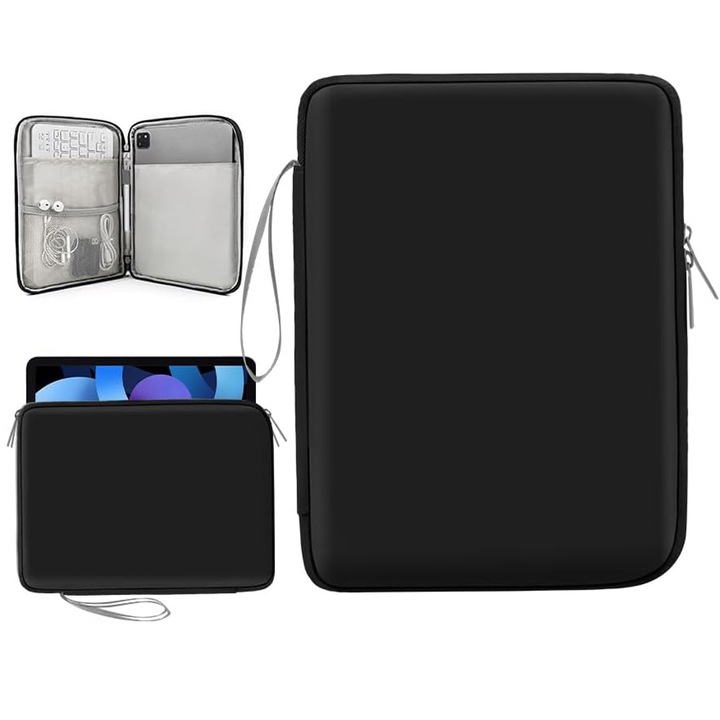 Husa de protectie pentru tableta, asskanaer, Geanta / Husa pentru tableta water resistent cu maner, Capacitate mare, Rezistenta la uzura, Rezistenta la socuri, Compacta si portabila, Material PU, 12.9 inchi, 31*23*3cm, Negru