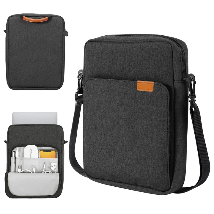 Husă de protecție pentru tabletă Asskanaer, 360° protecție, poliester, neagră, 13 inch, dimensiuni 36x27x5cm