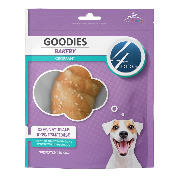 Recompense pentru Caine Adult, 4DOG GOODIES Bakery, Croissant, Piele Presata si Pui, 100g