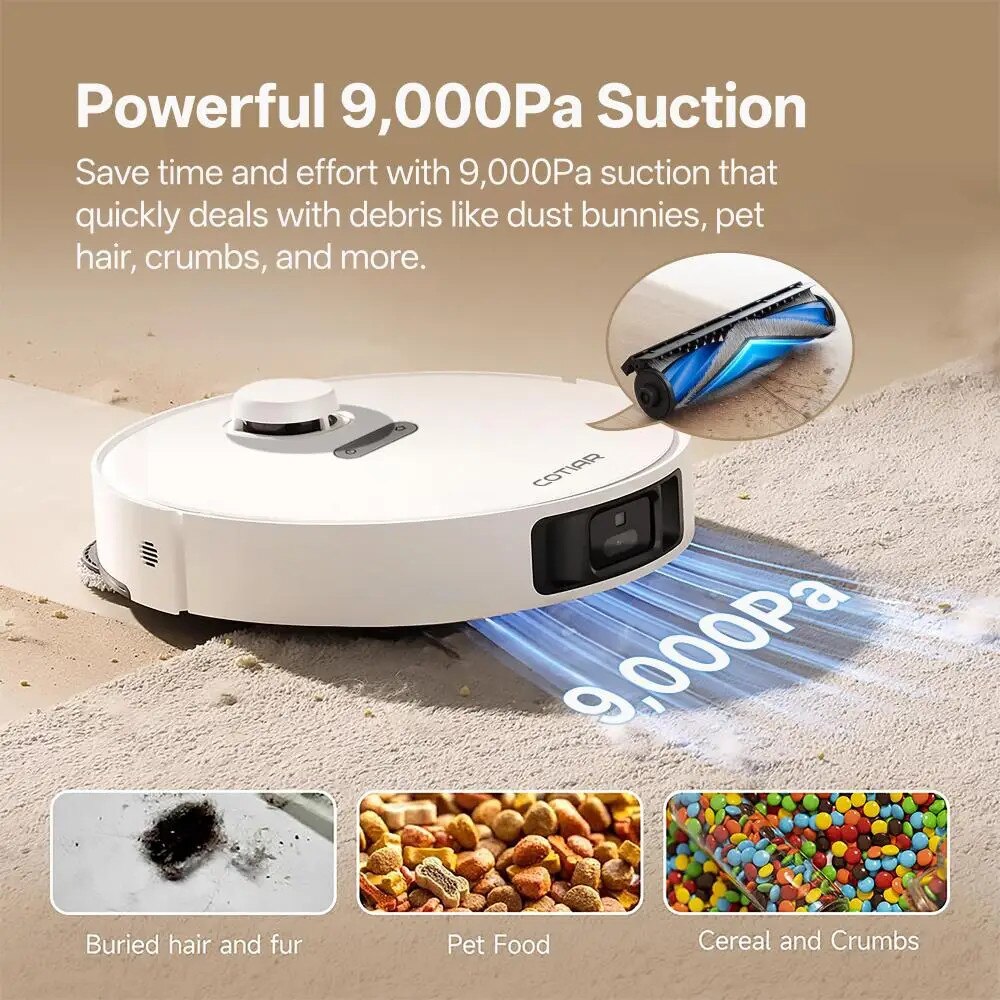 Aspirator robot COTIAR E50, putere aspirare 9000Pa, functii de spalare si maturat, capacitate recipient 1L