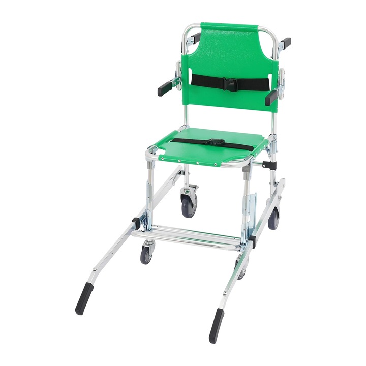 Инвалидна количка за изкачване по стълби, сгъваем дизайн, капацитет 159 кг, зелена, 52x100x93см