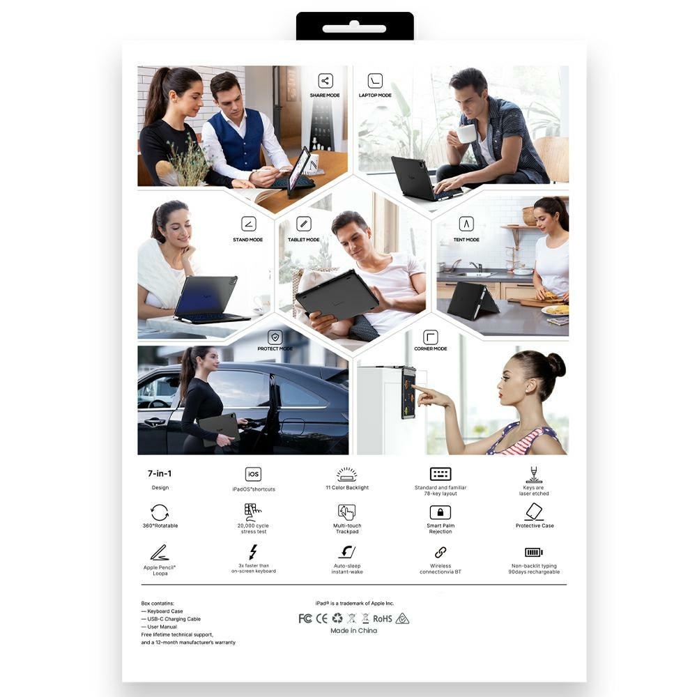 Husa cu tastatura Typecase Flexbook Touch compatibila cu iPad Air 11 inch 2024 / 2025, Albastru