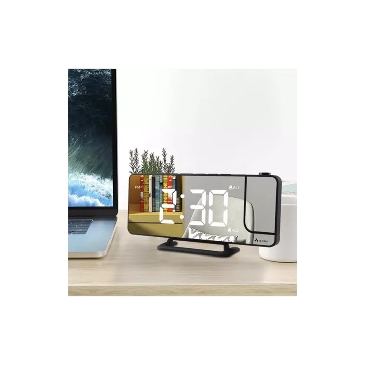 Izoxis LED ébresztőóra projektorral, fekete, mérete 18,5x7,5x4cm