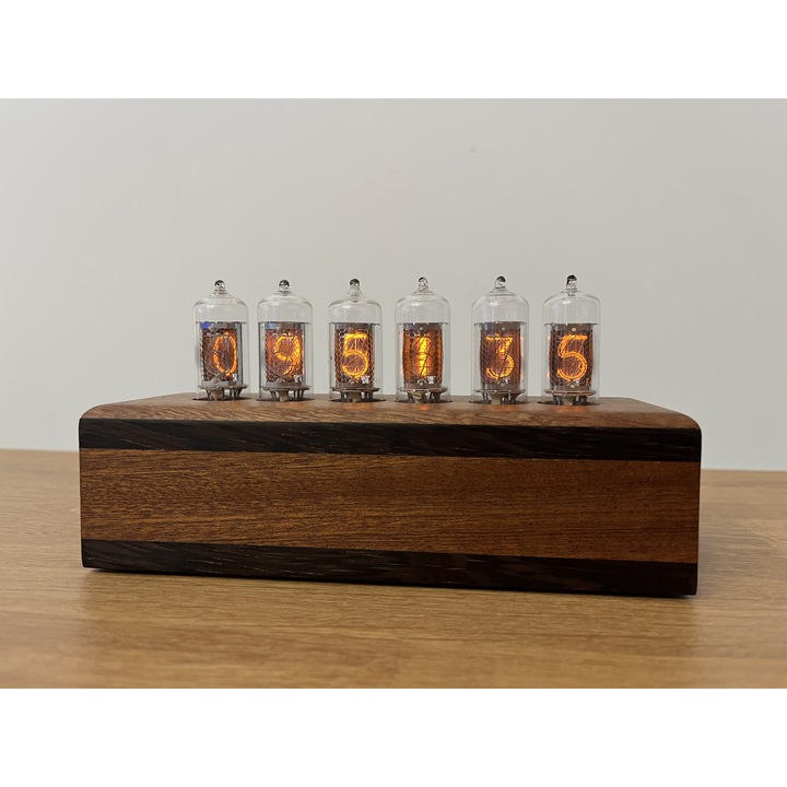 Ceas de masă Nixie ACID CONSULT Z573M mahon-wenge 175x65x90mm, handmade, iluminare ajustabilă