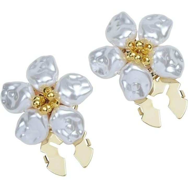 Huse adorabile pentru nasturi cu perle si flori, YDCY™, versatile si rafinate, realizate din aliaj si placare cu aur, potrivite pentru mansete de camasi, rochii de mireasa, camasi business formale, butoni si nasturi de fusta