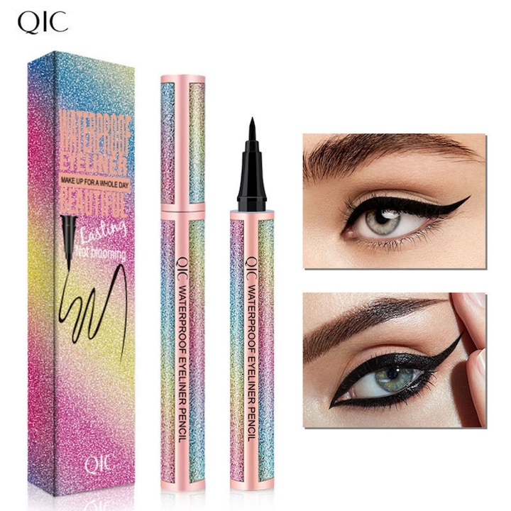 Eyeliner, QIC, Starry Sky Eyeliner, creion de ochi impermeabil si rezistent la transpiratie, negru intens si lichid care nu murdareste