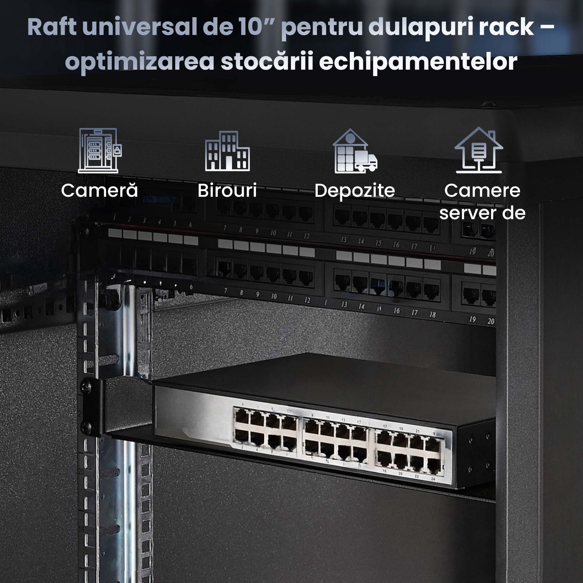 Raft pentru rack 10 inch Extralink Shelf 1U negru din otel pentru ...