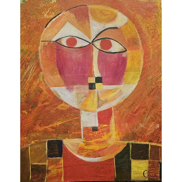 Tablou pictat manual, Studiu artistic inspirat de Paul Klee, 40x50cm, unicat, multicolor