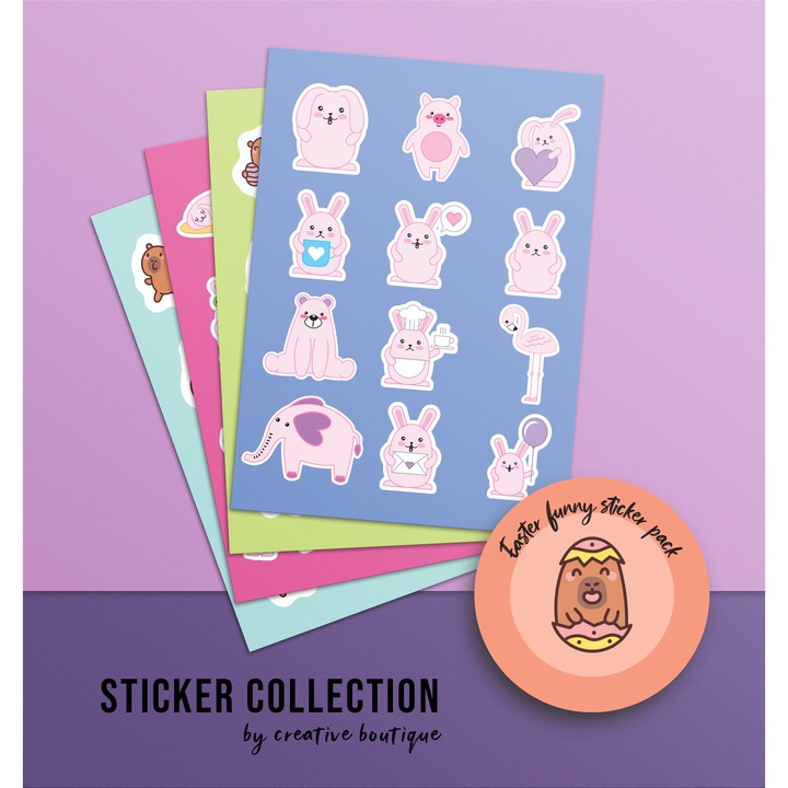 Set stickere EASTER, CREATIVE BOUTIQUE, 24 stickere tematice, PVC, multicolor