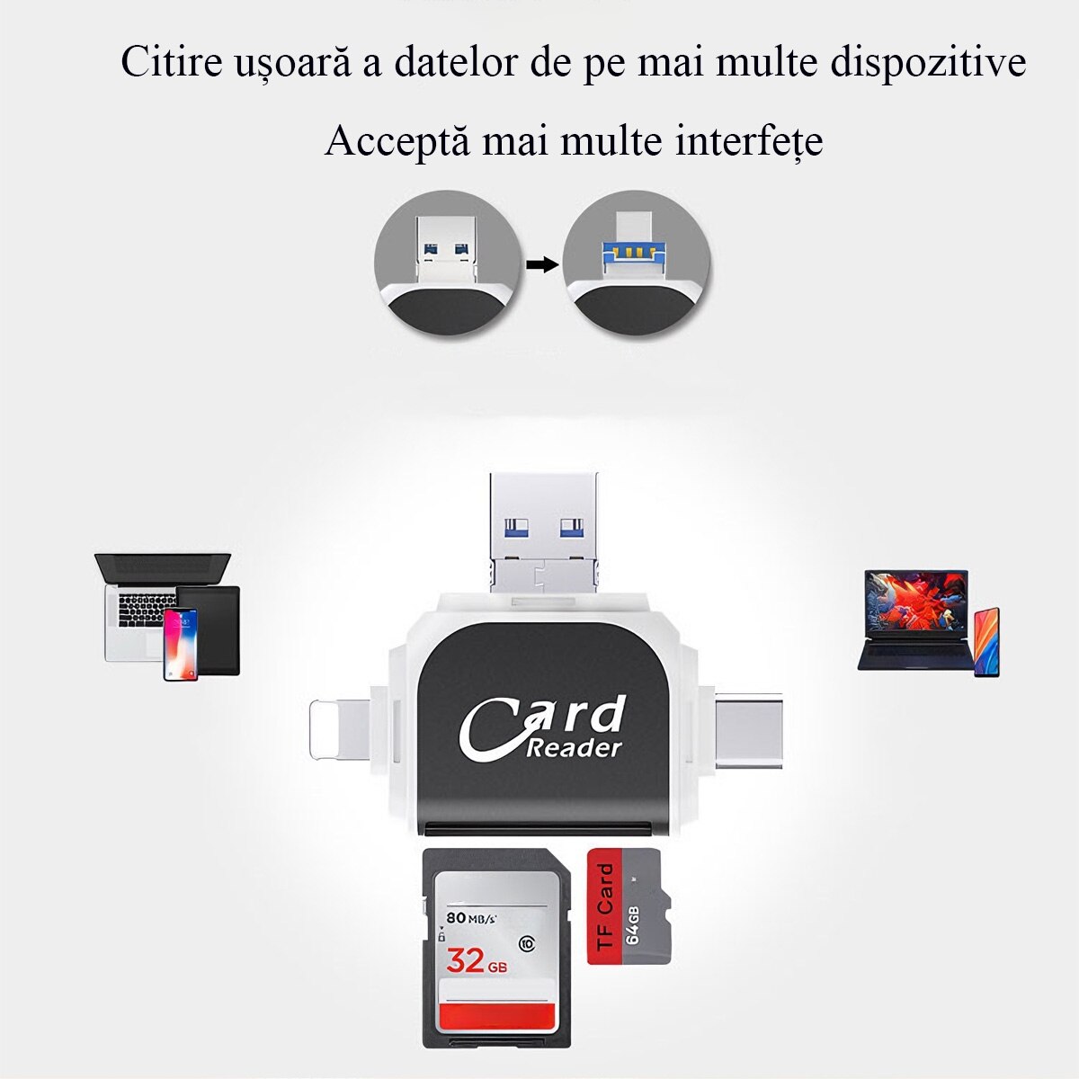Cititor de carduri SD TF universal multi-port 4 in 1, FooFoony, cititor ...