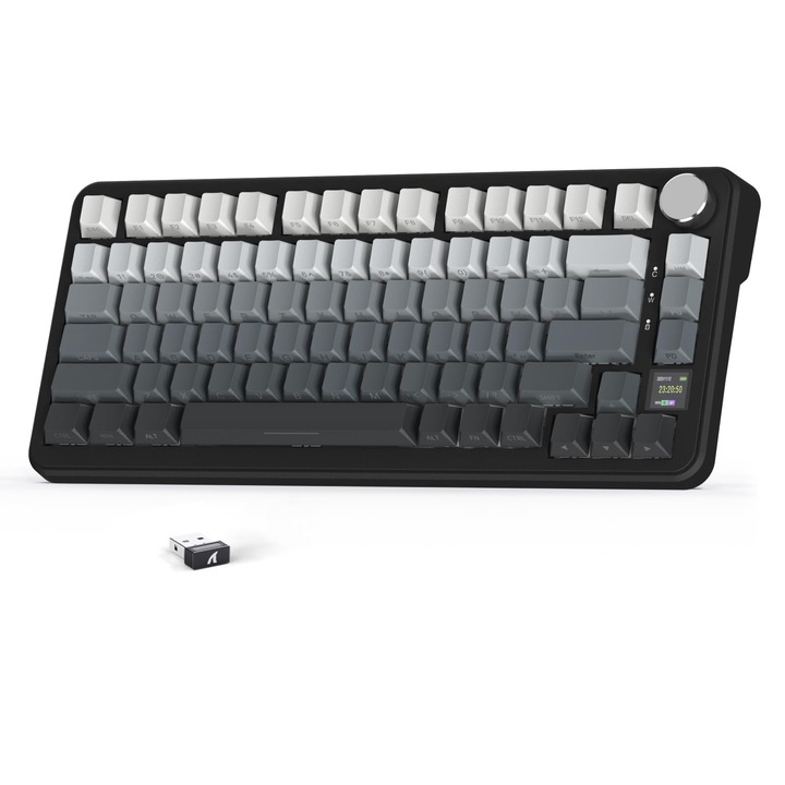 Tastatura mecanica wireless ATTACK SHARK X85 Pro cu ecran TFT si buton, inlocuibile la cald, BT5.1/2.4Ghz/USB-C, iluminare din spate RGB, garnitura de montare, taste PBT cu imprimare laterala gradient, pentru Win/PC/MAC-Moon Night